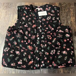 Lucky Brand Black Floral Quilted Vest